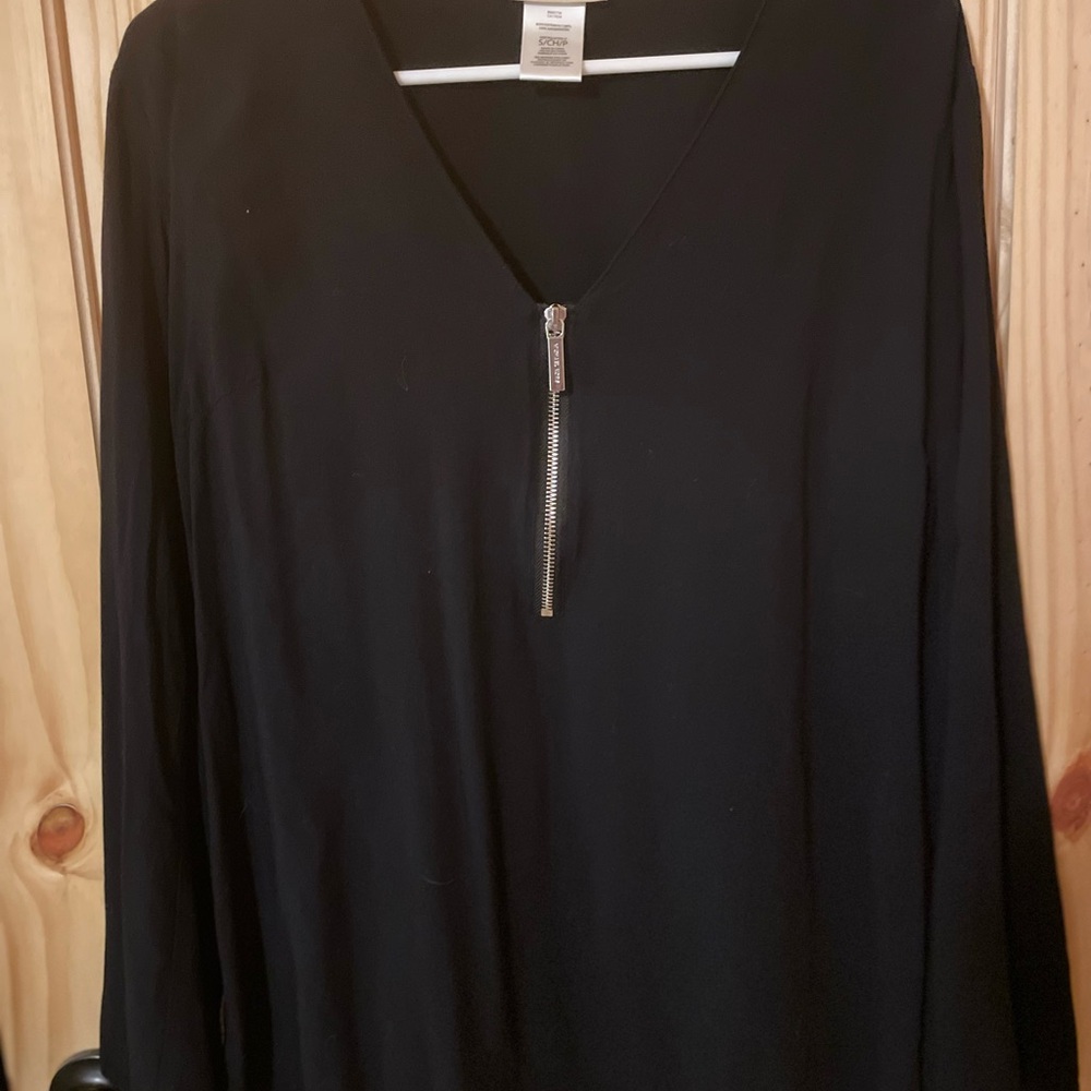 Michael Kors Black V-Neck Top with Zipper